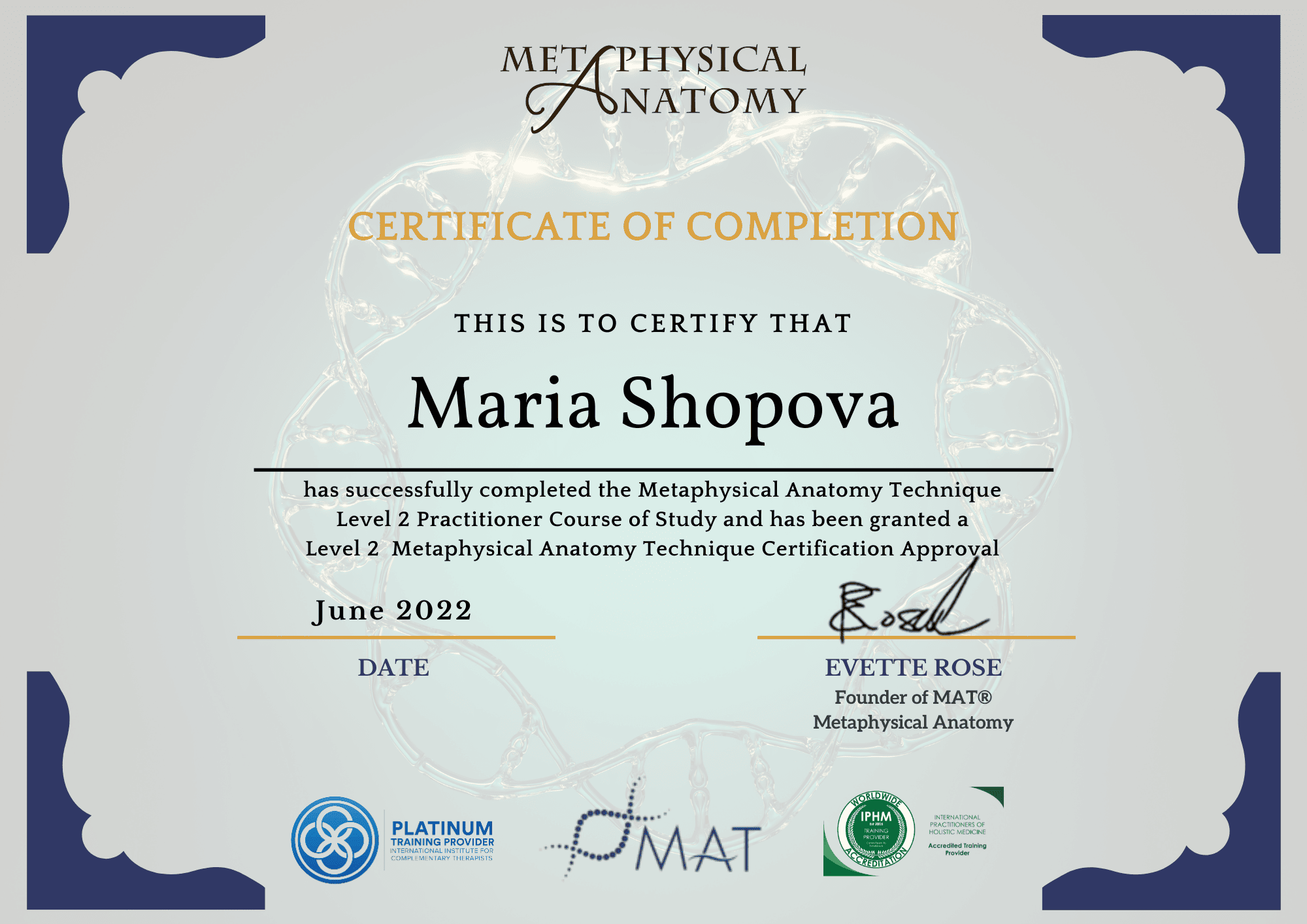 Maria Shopova – Certificate MAT Level 2